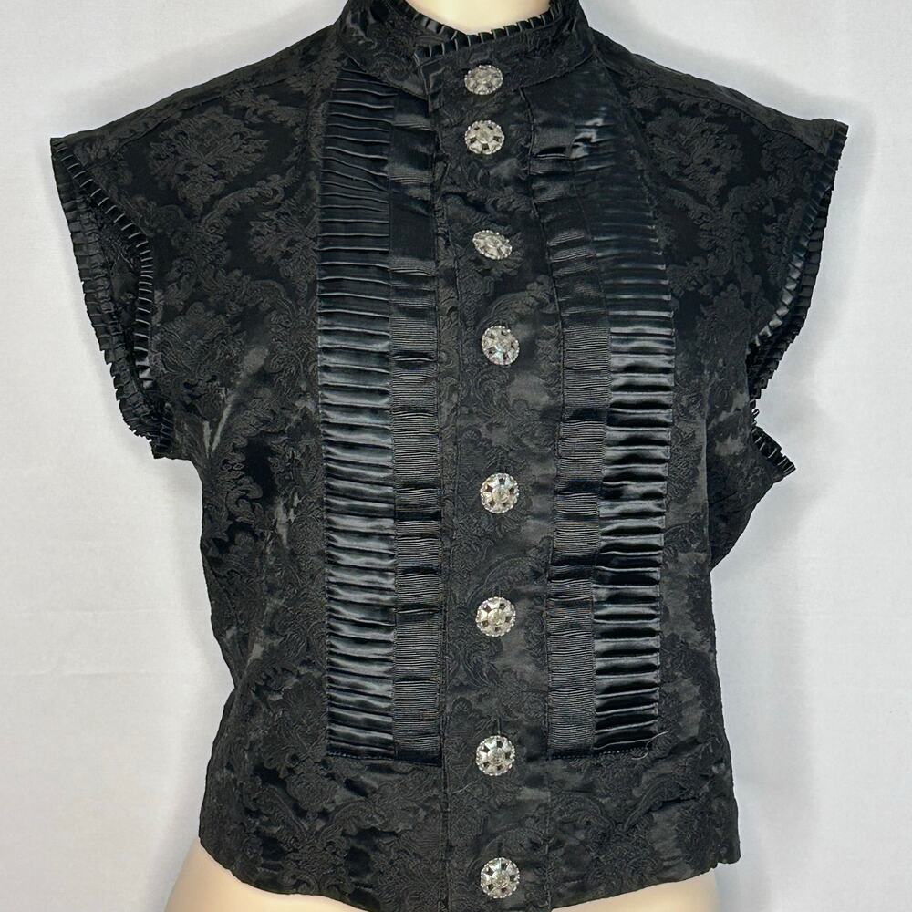 Strange Soul Captives Gothic Brocade Vest Black Victorian High Neck Small